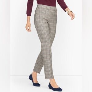 🌺 Talbots Tan Black Burgundy Plaid Chatham Ankle Cropped High Waist Pants Sz 10P